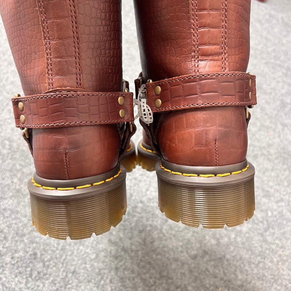 Dr Martens Anistone Hi Brown Croc Embossed Leather Harness Biker Boots Womens 9 - Picture 4 of 8